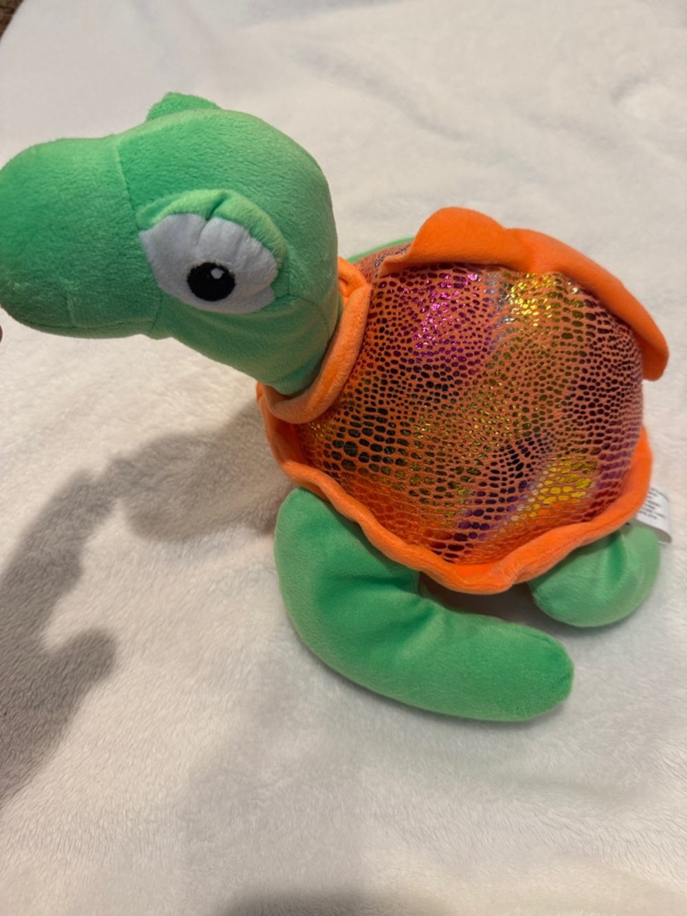 Stuffed Turtle Plush Toy with Shimmering Orange Shell - Green